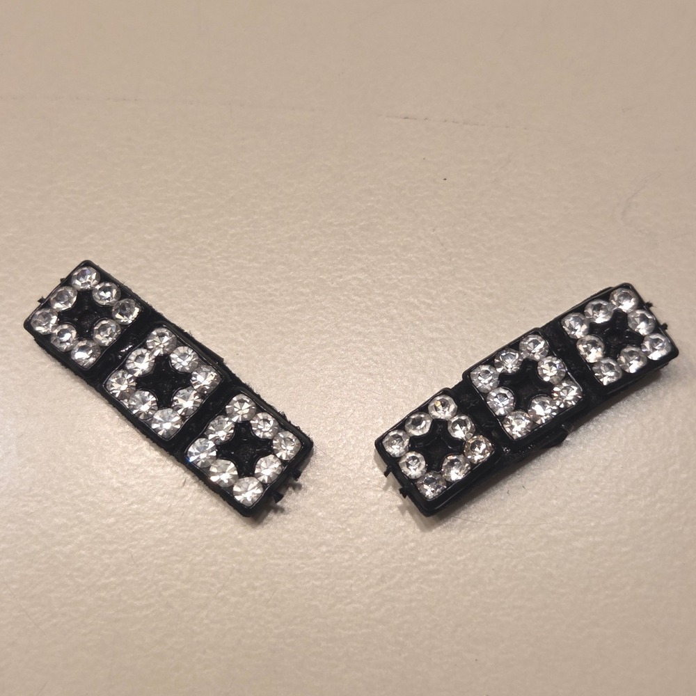 Vintage Sparkly Rhinestone Shoe Clips Set Black Crystal Square Retro Accessory
